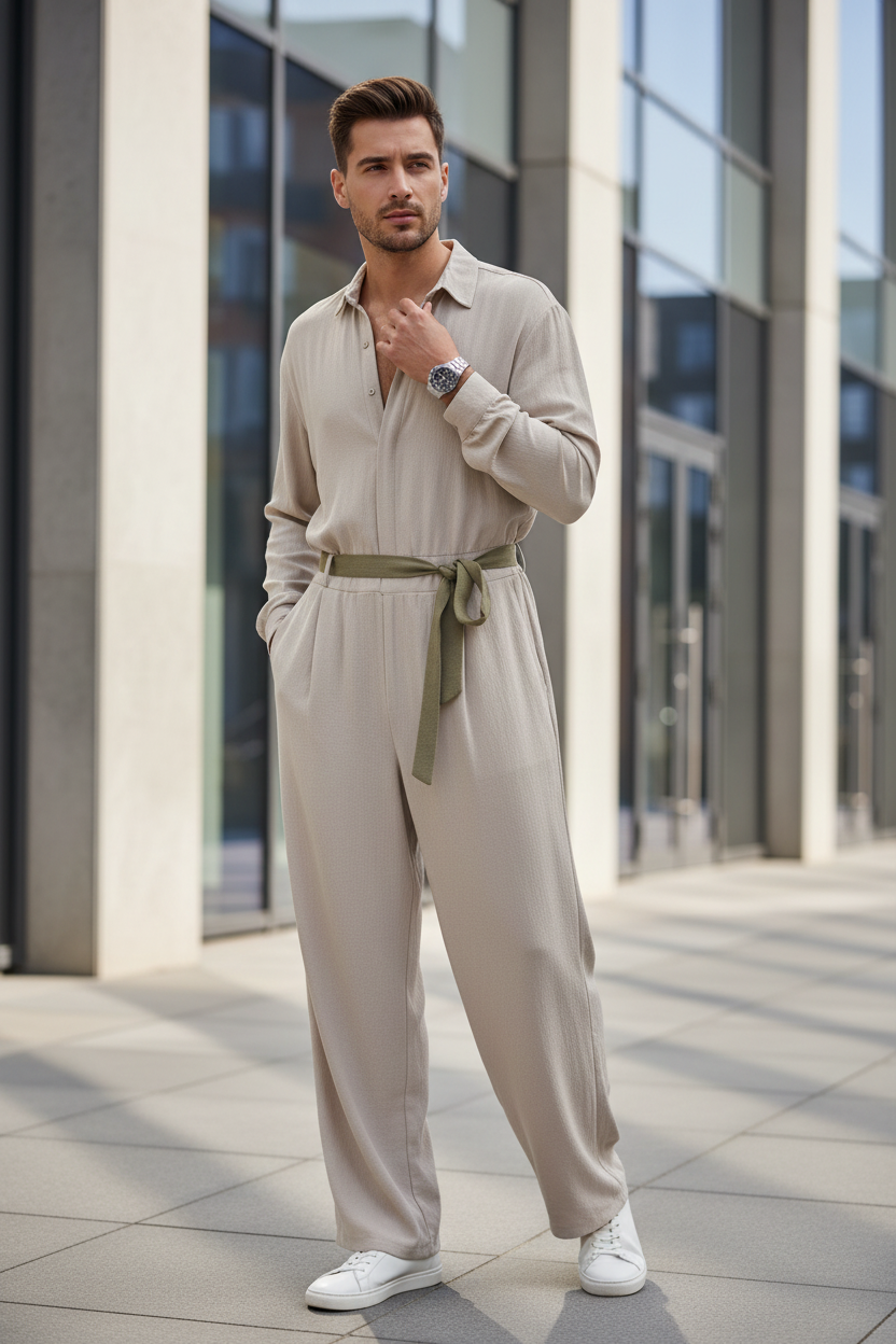 Everybody Jumpsuit – Men's, Beige, Architectural Outdoor Setting